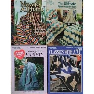 Vtg Crochet Afghan Pattern Lot 4 - Pristine Condition - Navajo Ripple Q-Hook - N